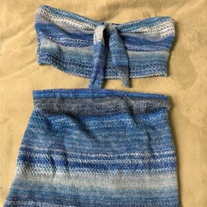 Blue and Gray Knit Two-Piece Set